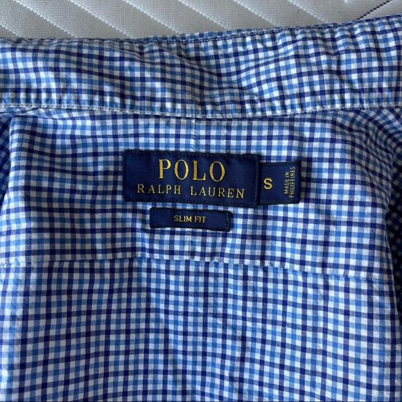 💥SOLD💥 Polo Ralph Lauren Men’s Blue Checkered Shirt Slim Fit Small - Picture 2 of 2